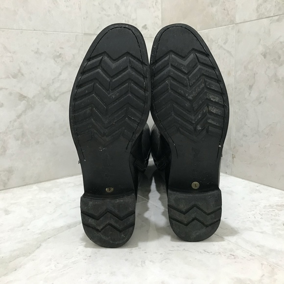 PAUL GREEN {5} Black Leather Boots Knee-High Buckles Stacked Heel - Picture 6 of 7